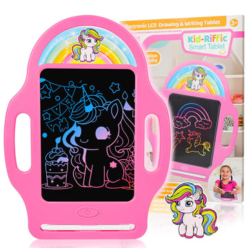 8.5 Inch Magic LCD Writing Tablet for Kids 2-7 - Unicorn Rainbow Learning Doodle Board with Handle, Resusable Mess-Free Drawing 