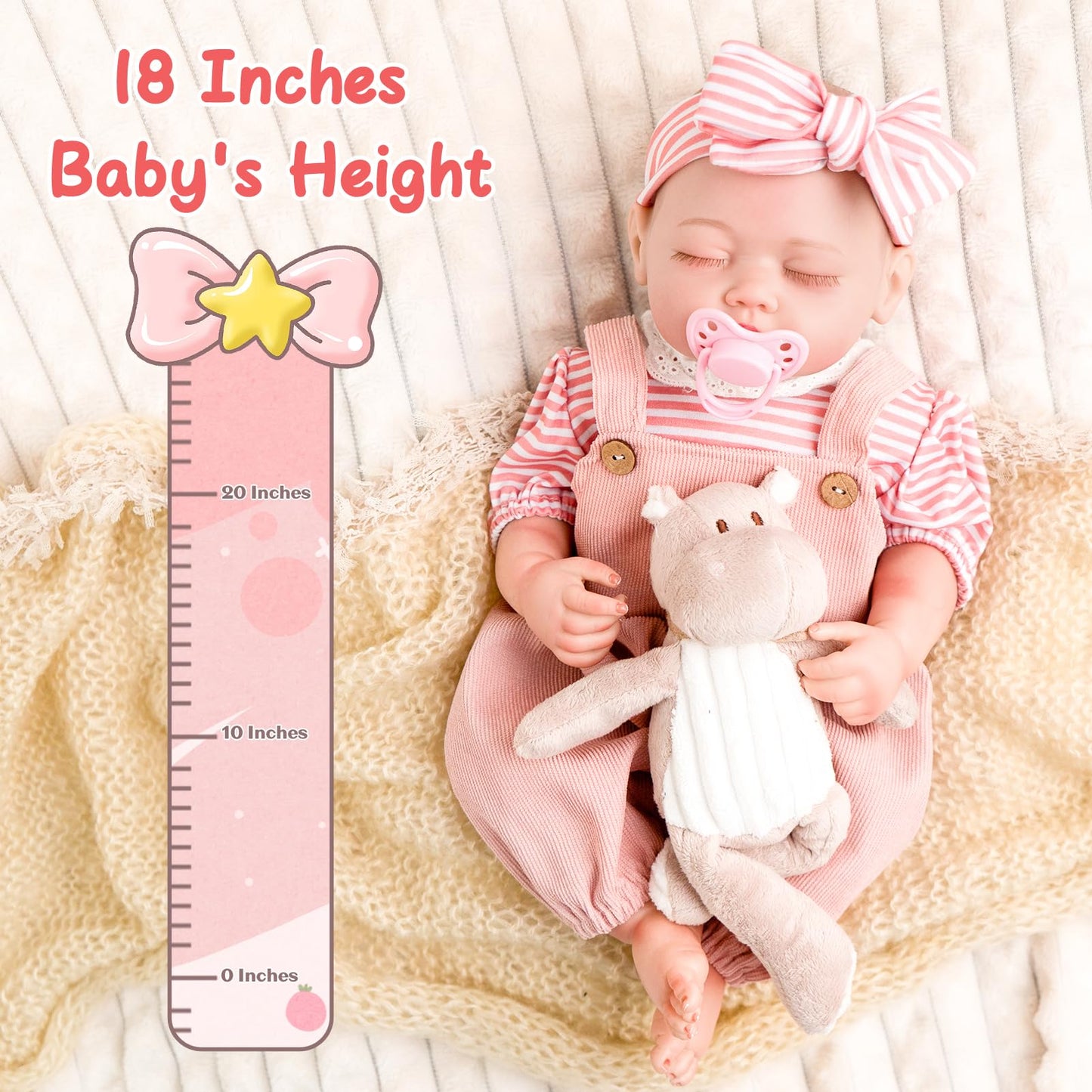 Jirachi Lifelike Reborn Baby Dolls Girl, 18-Inch Full Vinyl Body Sleeping Newborn Real Baby Doll Adorable Pink Realistic Baby Dolls With Feeding Kit Gift For Kids Age 3+