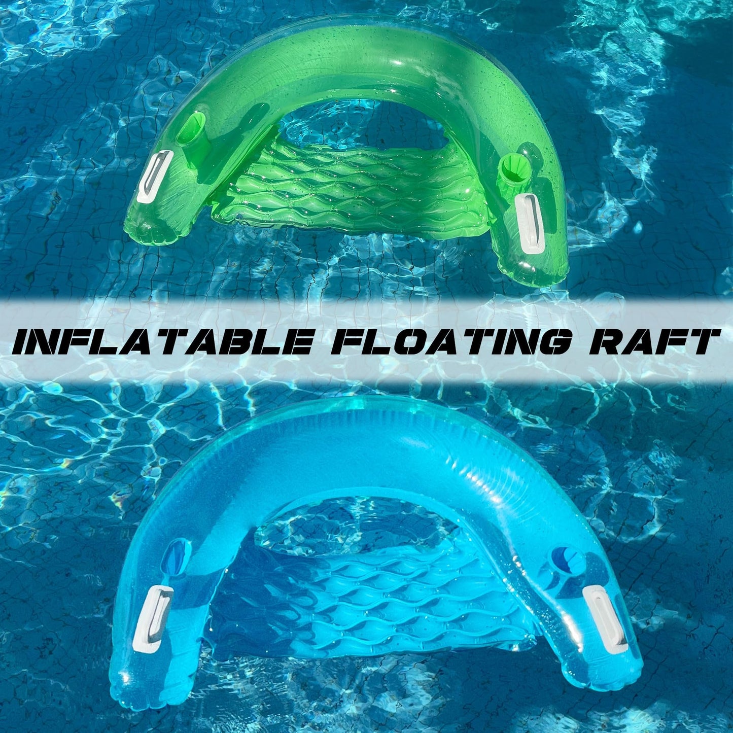 Zcaukya 2 Packs Inflatable Pool Float Chairs, Water Lounge Floaties for Adults with Cup Holder and Backrest, Floating Tube Armch
