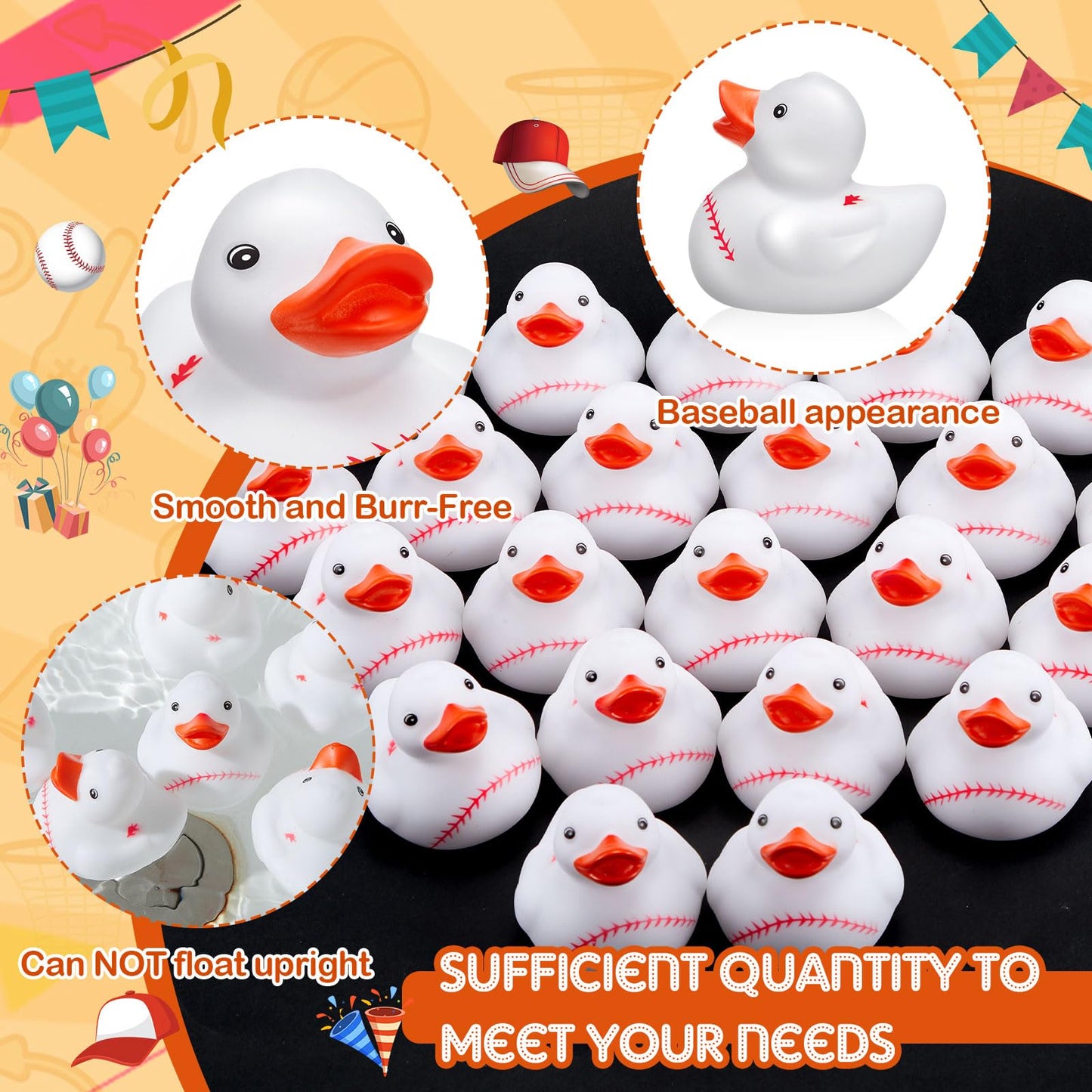 Deekin 50 Pcs Baseball Rubber Ducks 2 Inch Middle Ducks Bulk Baseball Theme Party Favors For Birthday Party Game Gifts