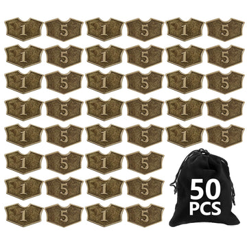 50 Pieces Magic Gathering Counters Tokens Antique Gold Metal Tokens Creature Stats Or Loyalty Counters Double Sided Compatible W