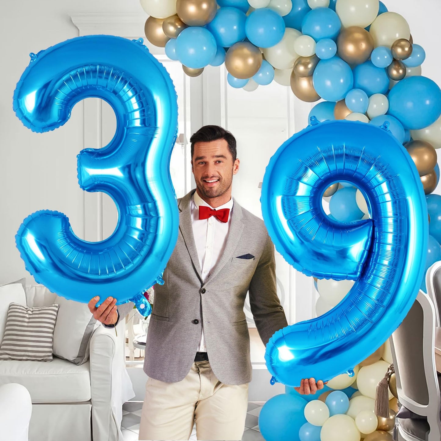 Blue Number 9 Balloon 40 Inch, Big Large Foil Helium Number Balloons, Jumbo Giant Mylar Number 9 Balloons For 9 Year Old Birthda