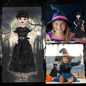Dbywiub 11.5'' Dolls In Gift Box, Black Dress Girl Dolls With Dots And Strip Dresses, Gifts For Kids Girls Fans