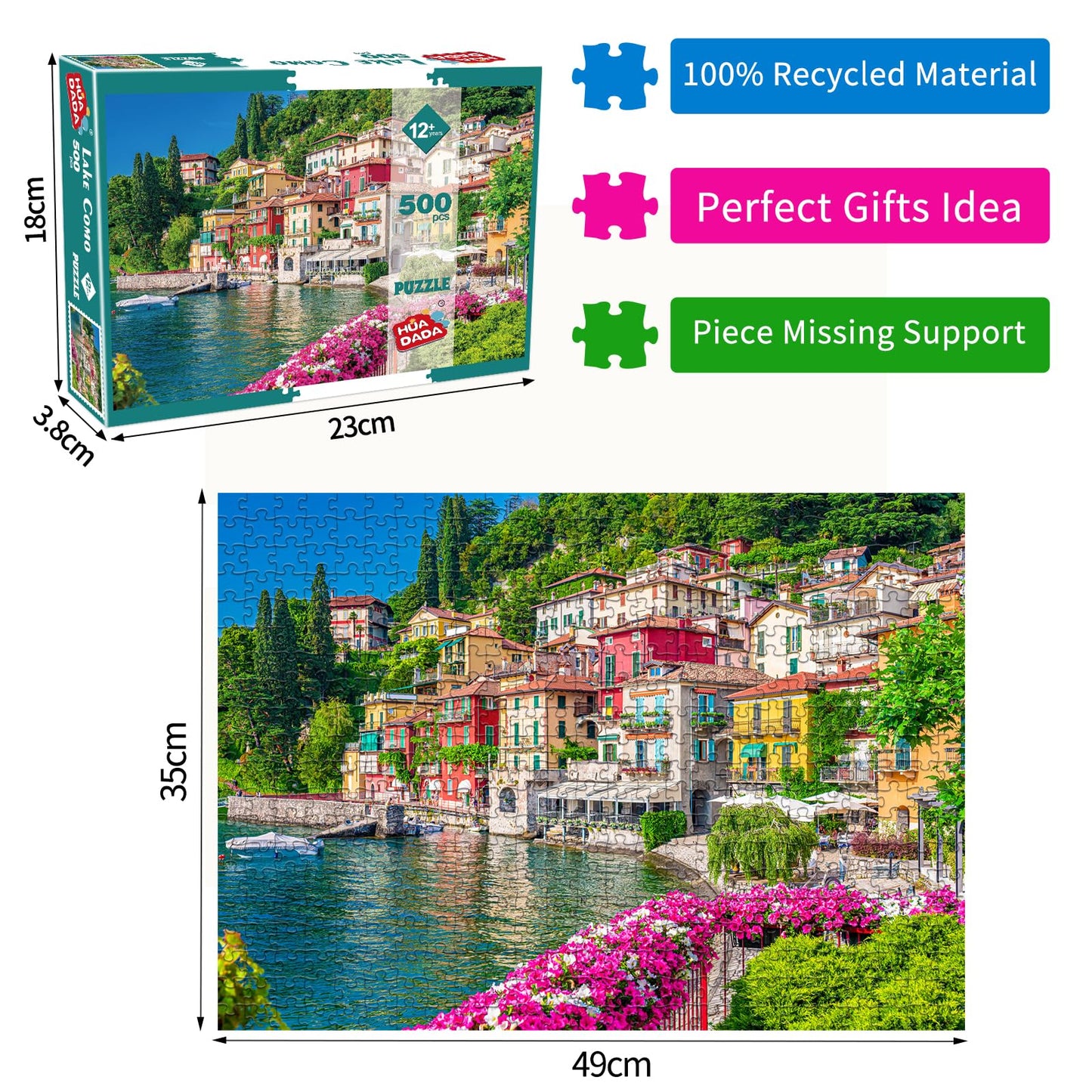 500 Piece Jigsaw Puzzle for mature-themeds -Lake Como Scenery  Italy Jigsaw Puzzles 500 Pieces Puzzles for mature-themeds-Finished Size 19.3 x 13.7