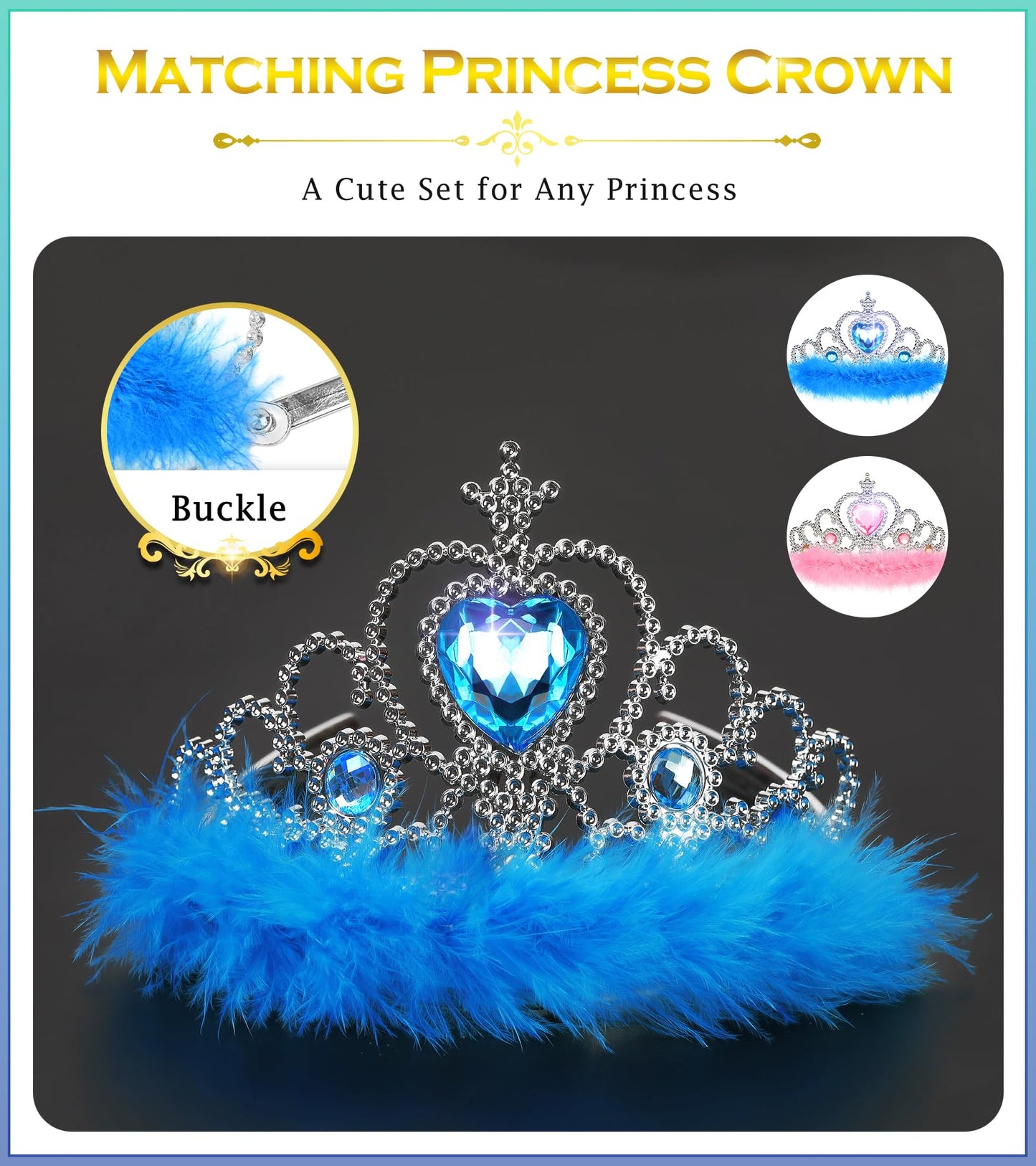 Bibuty Kids Princess Dress Up Clothes For Little Girls, Pretend Play & Dress Up Costume Set For 3-6 Toddler Little Girls (Pink/Blue)