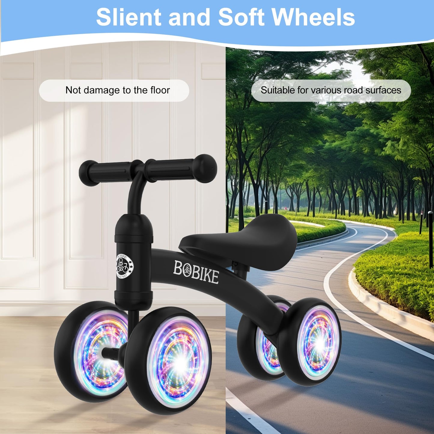 Baby Balance Bike Toys For 12-36 Months Kids Toy Boy And Girls Gifts Toddler Best First Birthday Gift Children Walker No Pedal Infant 4 Wheels Bicycle (Colorful, Black-Light)