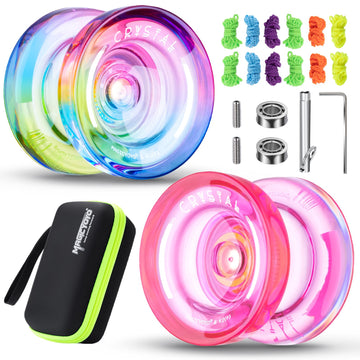 Magicyoyo Responsive Yoyo K2 Crystal Yoyo For Kids, Professional Yoyo 2 Pack, Dual Purpose Plastic Yo Yo With Unresponsive Bearings+12 Yo-Yo Strings+2 Holes Yoyo Case Bag(Crystal Gradient + Pink)