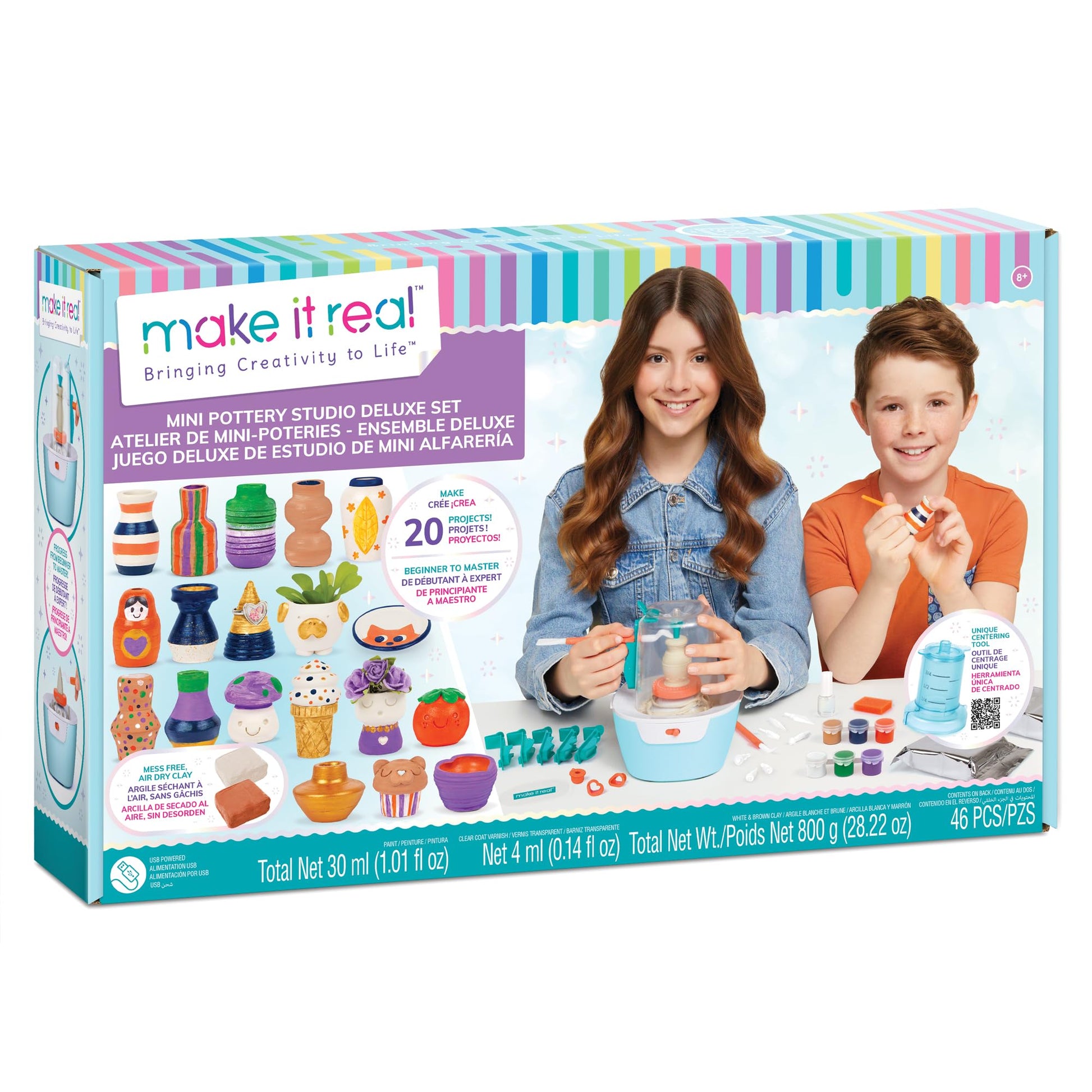 Make It Real: Mini Pottery Studio Deluxe Set  DIY Allin1 Sculpting Craft Kit, All Skill Levels, Miniature Clay Projects, Kids