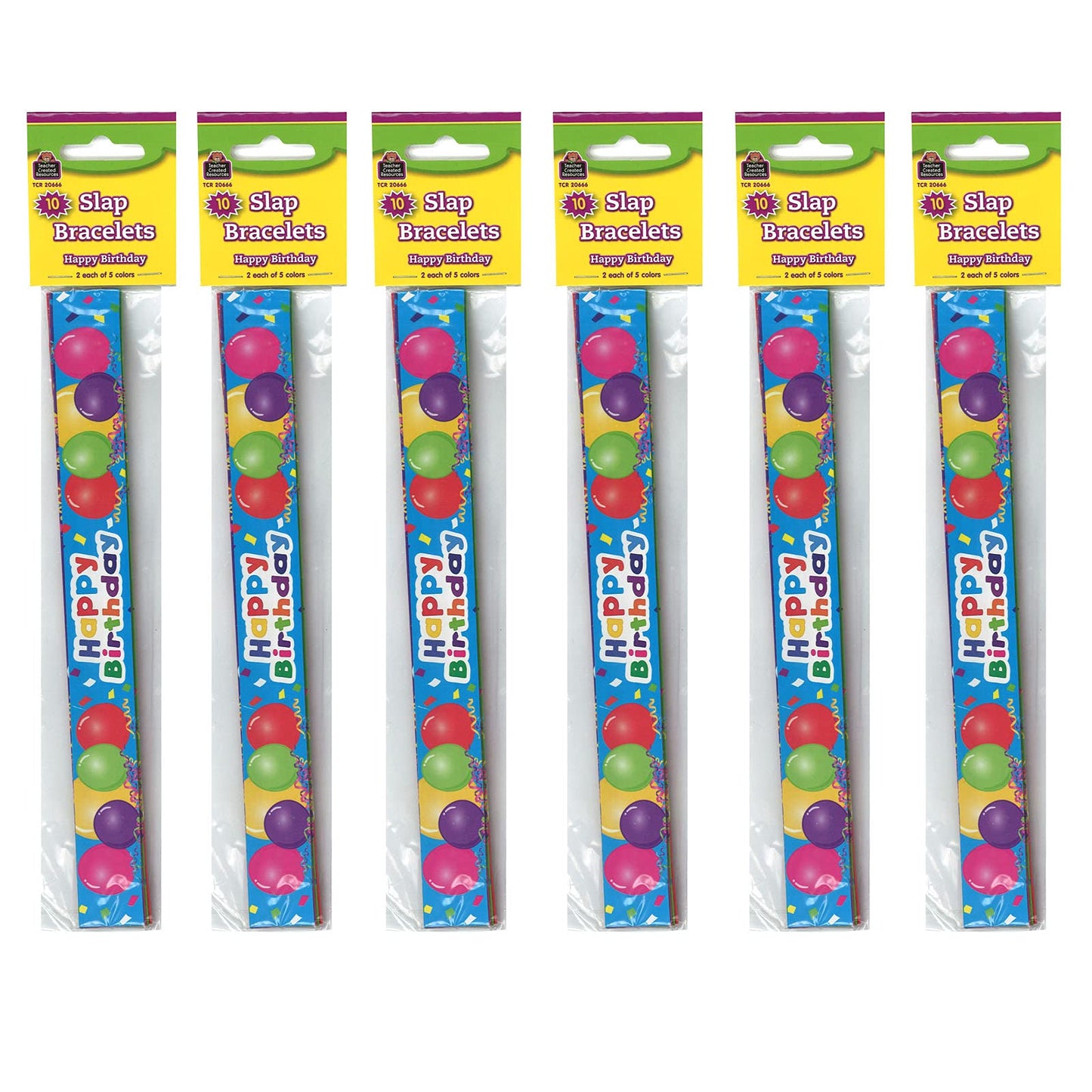 Teacher Created Resources Happy Birthday Balloons Slap Bracelets, 10 Per Pack, 6 Packs