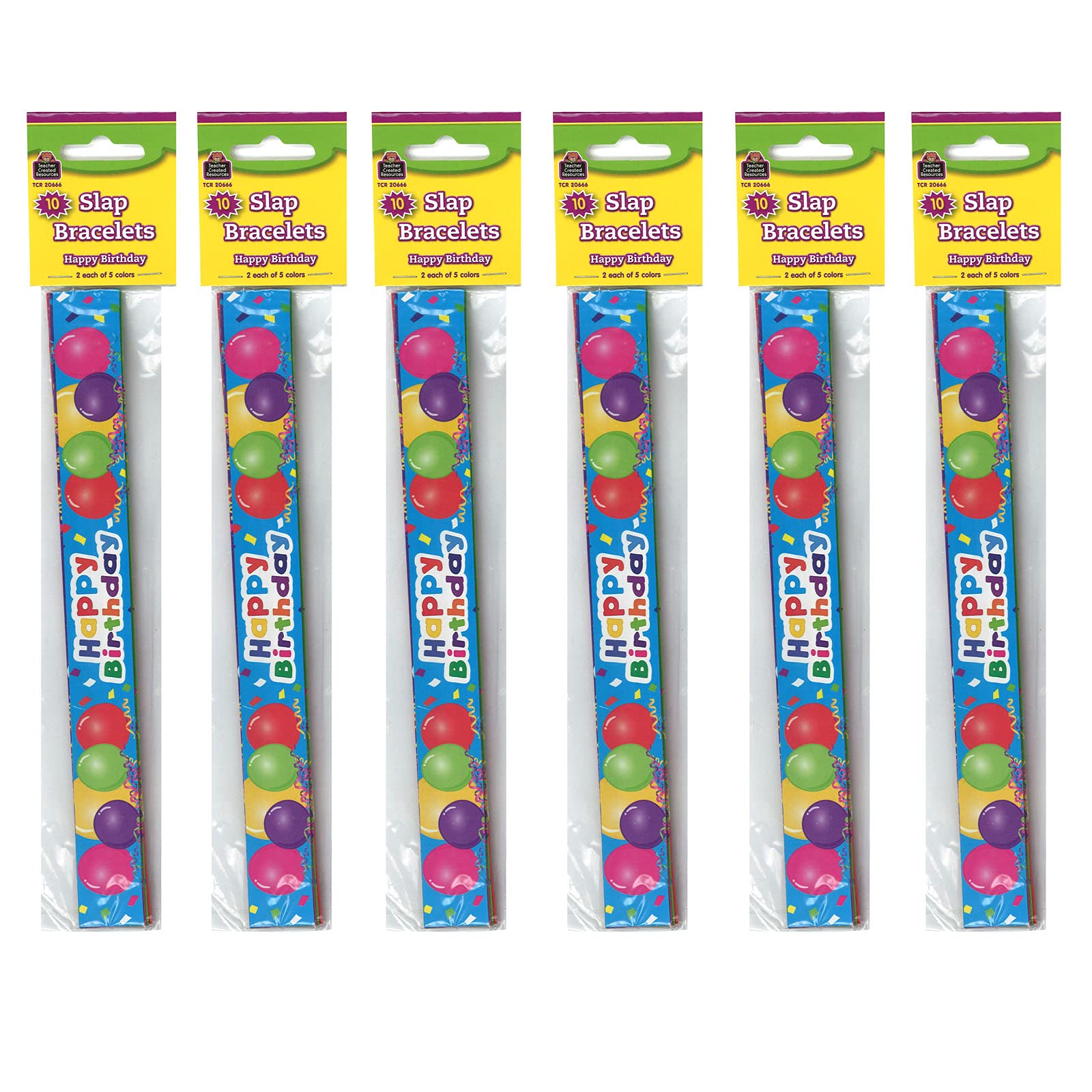 Teacher Created Resources Happy Birthday Balloons Slap Bracelets, 10 Per Pack, 6 Packs