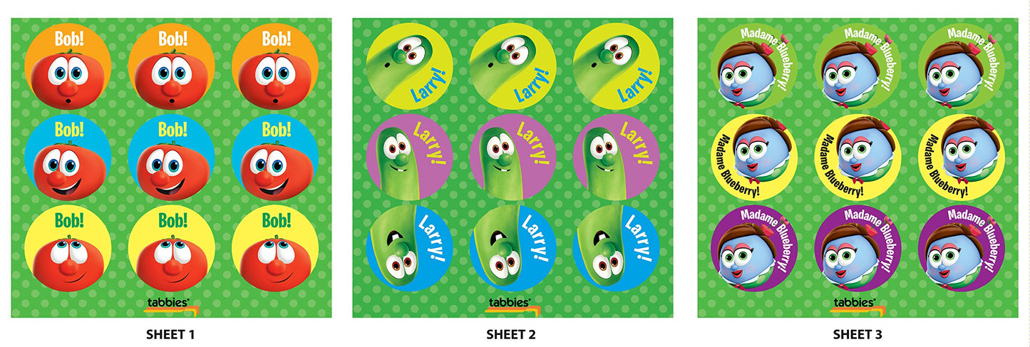 VeggieTales ScratchnSmell Stickers, Assorted Colors/Scents, 54 Stickers Per Pack, 3-3/4 H x 4 W, Made in The USA