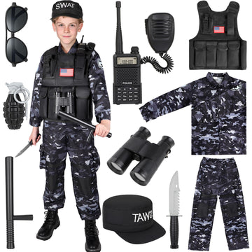 Luucio SWAT Police Costume for Kids  Kids Police Officer Costume for Boys with SWAT Vest  Halloween Costumes for Boys Girls