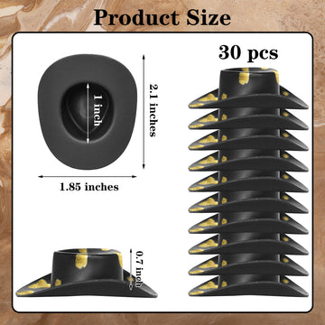 Yuronam 30 Pcs Plastic Mini Western Cowboy Cowgirl Hats Miniature Hats for Crafts,Party,Dollhouse Decoration (Black with Gold Sp