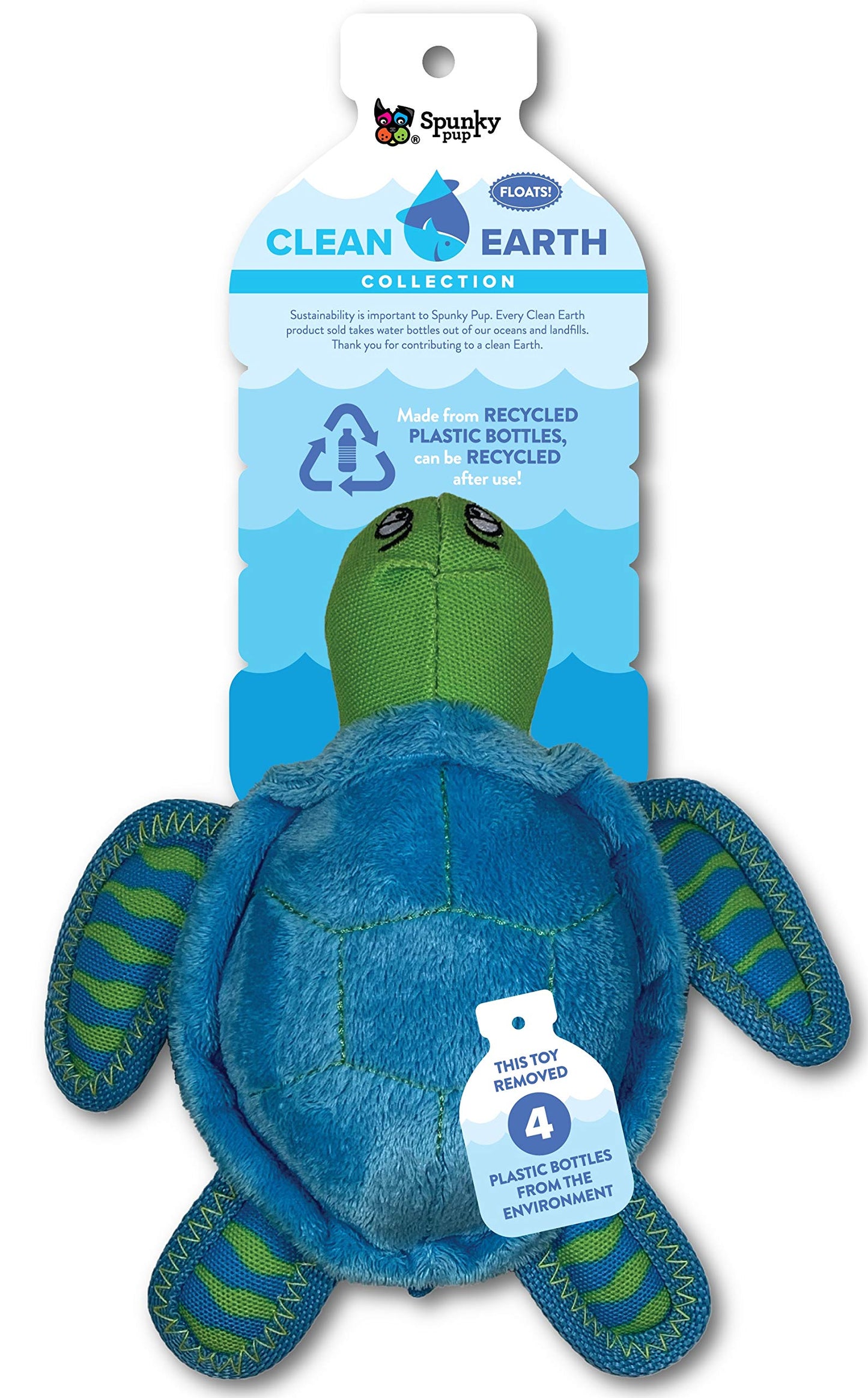 Spunky Pup Clean Earth Plush Turtle | Made From 100% Recycled Water Bottles | Small