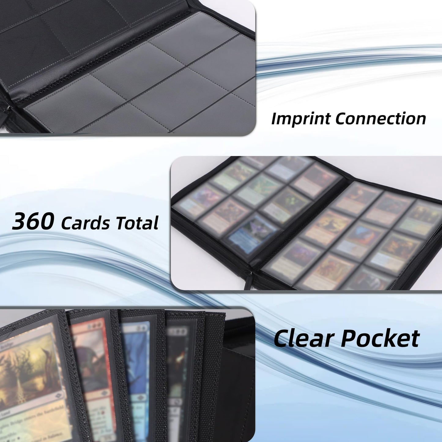 enhanced PU Leather Trading Card Binder  9-Pocket Album with Durable Zipper - 360 Side Loading Storage for TCG  MTG  Game  Sports  and Gift Cards - Suede Lining  Perfect for Collectors - Black