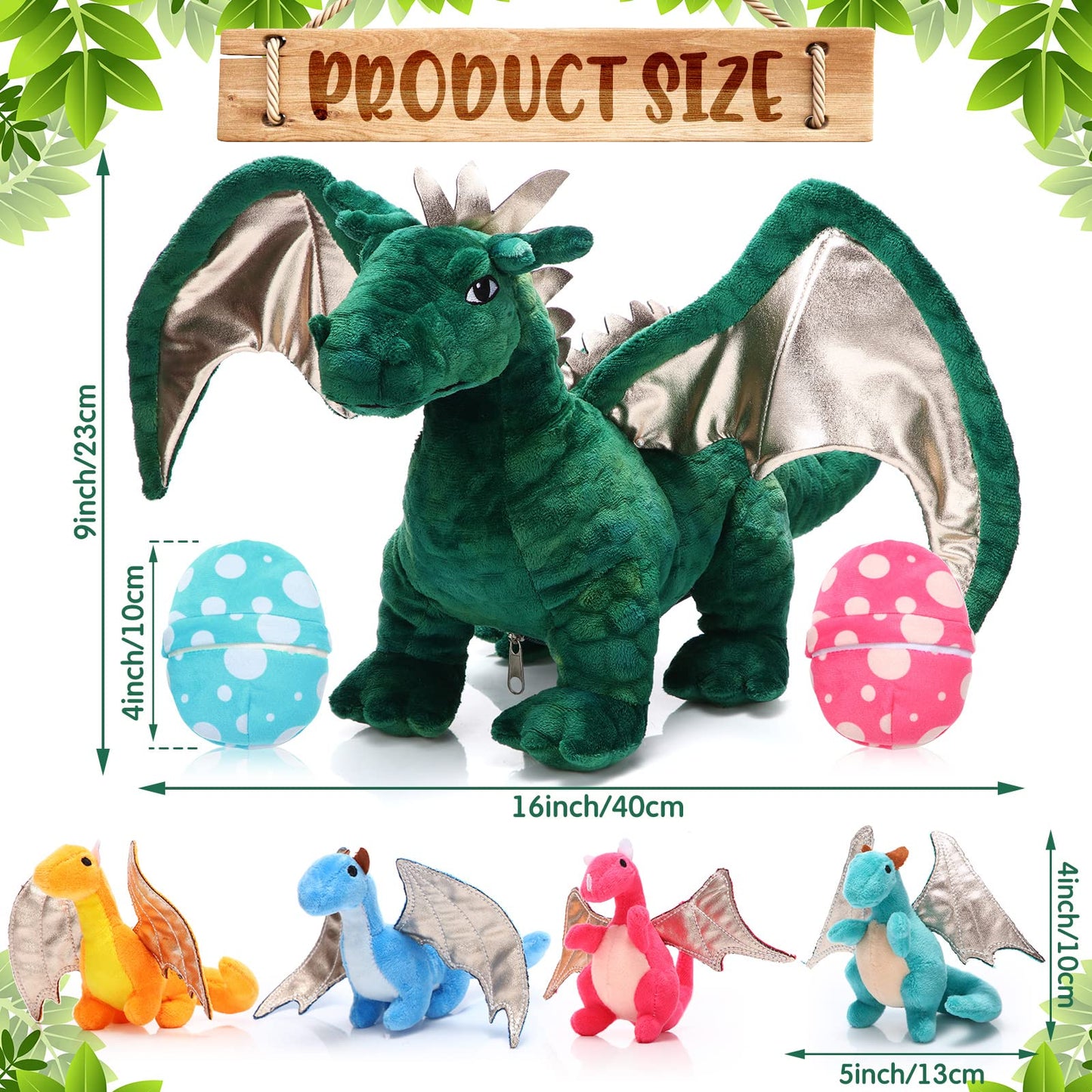 Deekin 7 Pcs Dragon Toy Set 16 Inch Large Dragon Stuffed Animal With 4 Baby Plush And 2 Eggs In Mommy'S Belly Dinosaur Plushies Gifts For Boys Girls Birthday Christmas(Cute Style)