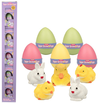 Super Grow Easter Eggs For Kids- 5 Pack- Watch Them Hatch- 3 Different Surprise Animals That Expand 5-6X Size In Water- Bunny, Chick Or Duck- Great For Basket Stuffers, Egg Hunts, And Spring Gifts