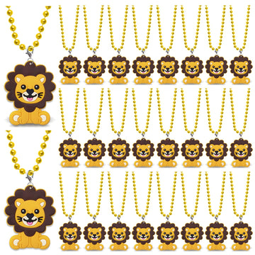 CiciBear 24 Pack Lion Necklace Party Favors with Mardi Gras Beads for Safari Jungle Animals Wild ONE Party Favors, Home Decorati