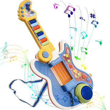 Toddlers Guitar, 4 In 1 Kids Guitar And Toddler Piano Guitar For Toddlers 2-4 With Lullaby Projector Toy Guitar For Kids Musical Instruments Toys Toddler Guitar For A 3 4 5 Year Old Boys Girls Gifts