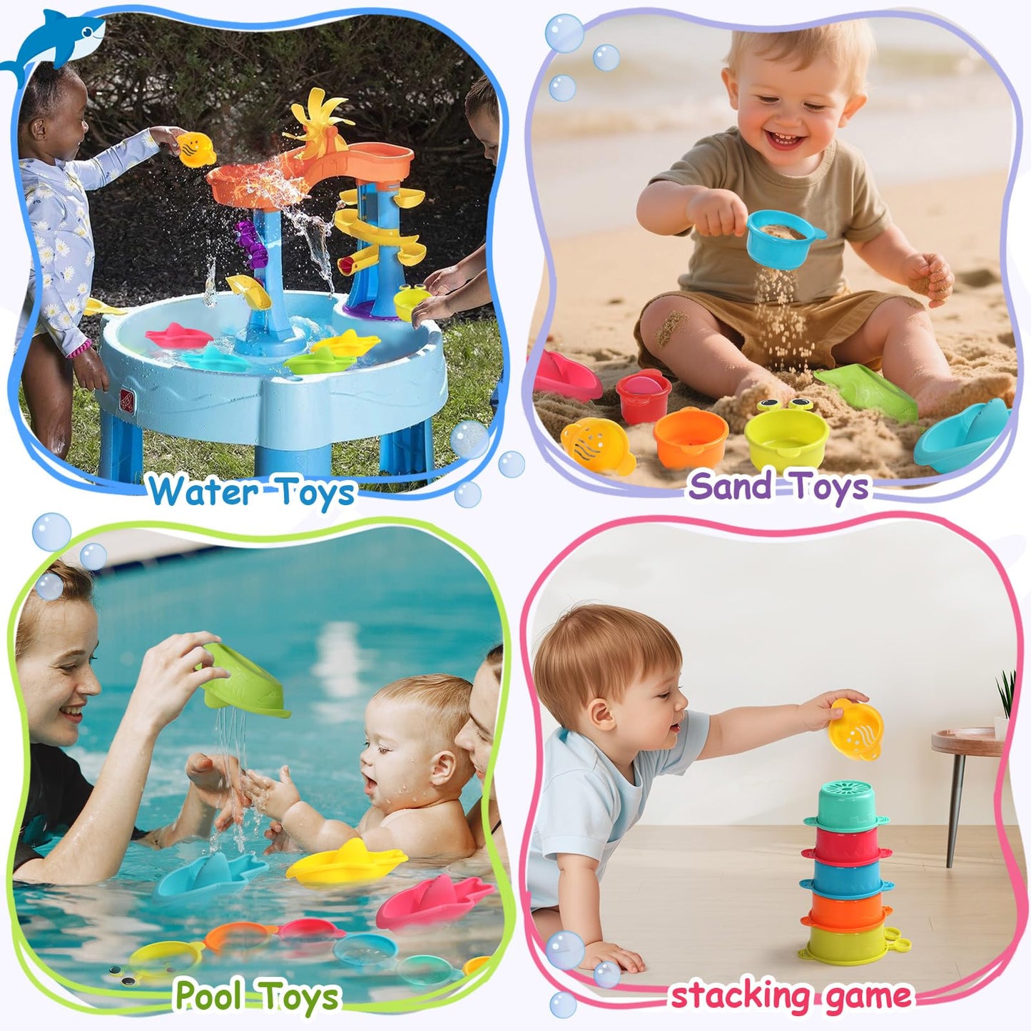 11 PCS Toddler Bath Toys for Kids Ages 1-3 Baby Shower Toys Mold Free Bathtub Toys for 12-18 Months Pool Water Table Sand Toys Stacking Cups & Floating Boats for Kids 2-4 Christmas Stocking Stuffers