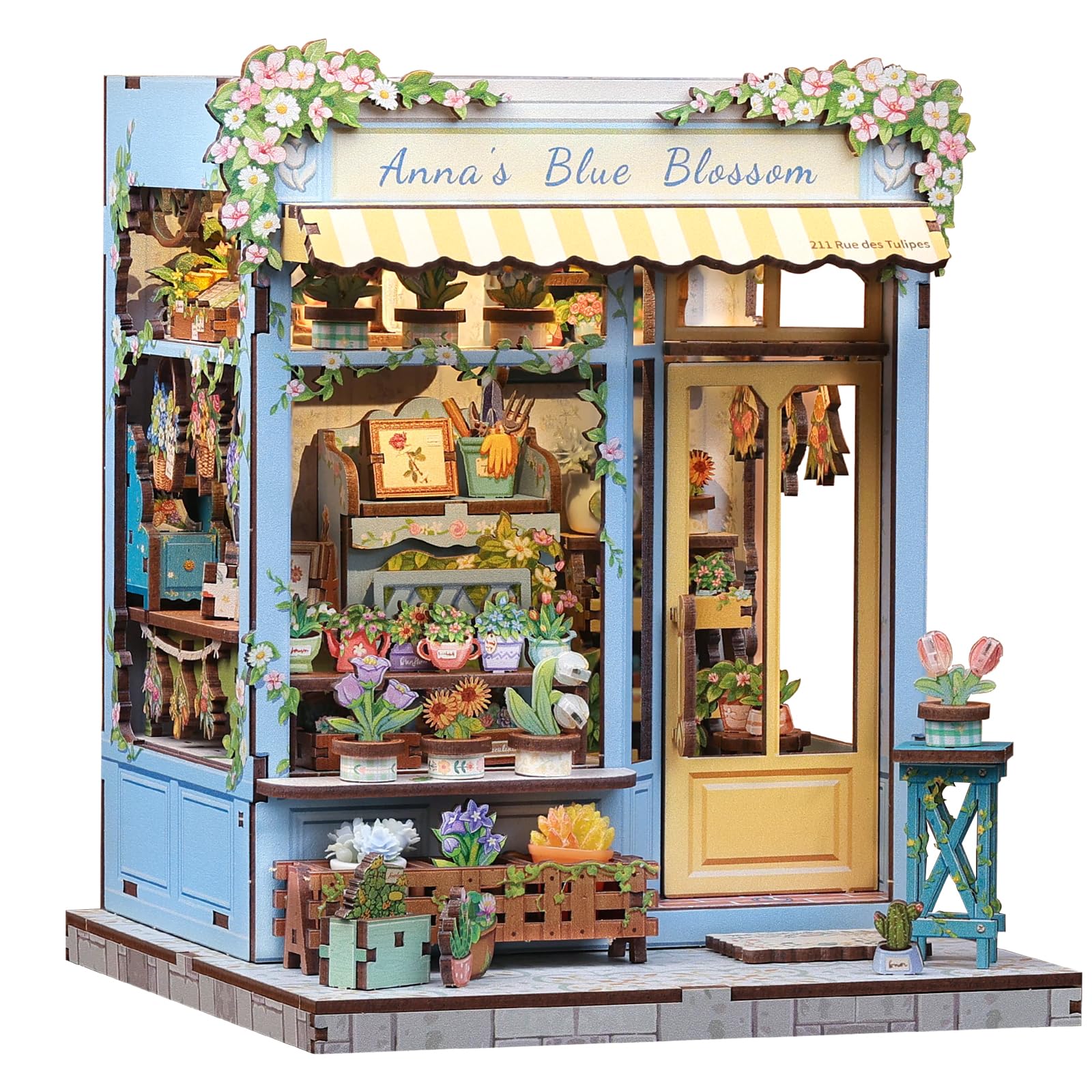 Fsolis Book Nook Kit - DIY Scene Miniature Dollhouse Kit for mature-themeds  Bookshelf 3D Puzzles 255PCS  Tiny House Mini Flower Shop Model Booknook Craft  Gifts for Women Puzzle Lovers (Anna 's Blue Blossom)