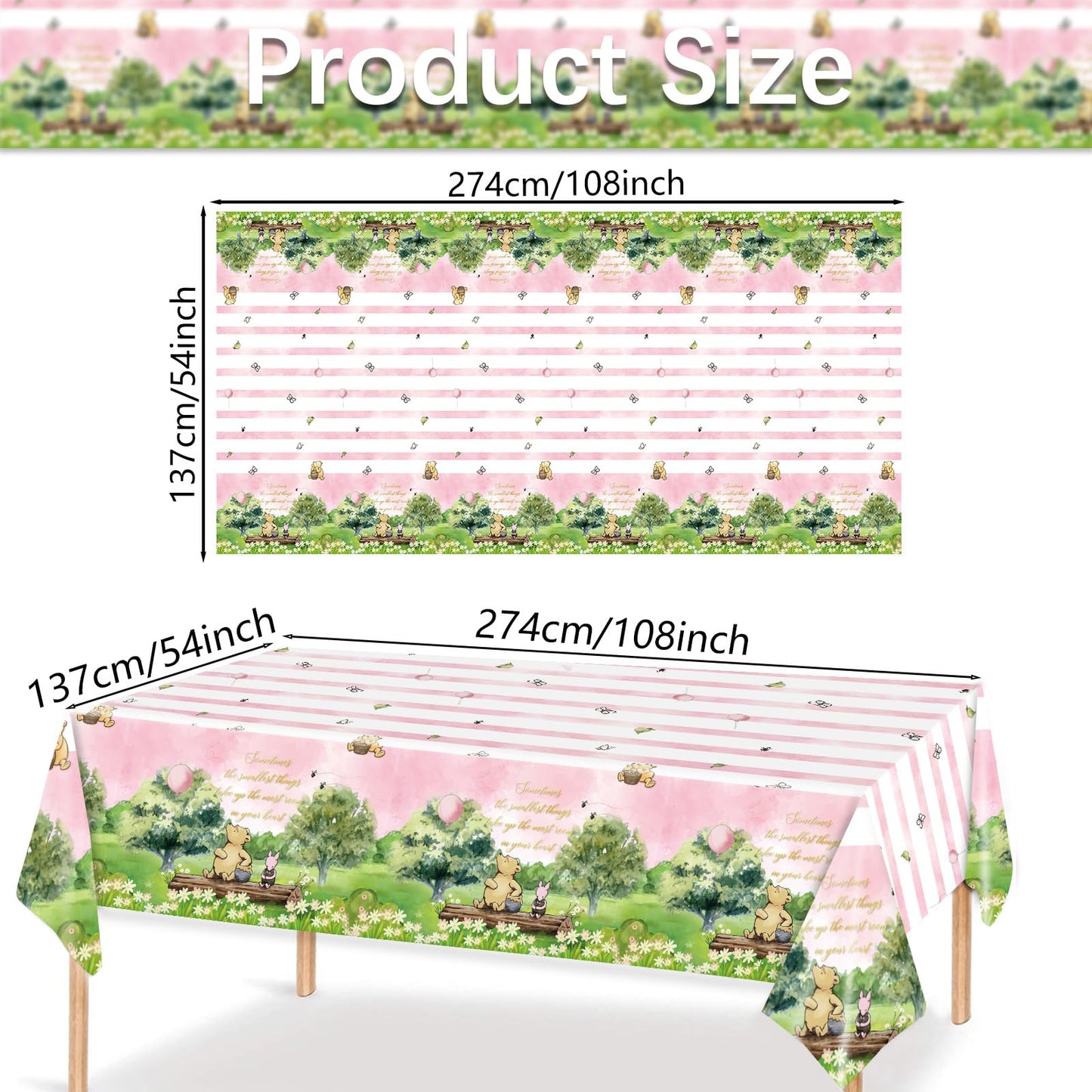 Auroraparty 3Pcs Girl Winnie Party Tablecloth Bear Baby Shower Table Cover Pink Sky Plastic Disposable Rectangle Tablecloth Oh B