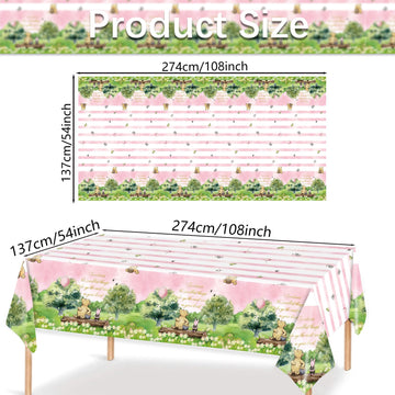 Auroraparty 3Pcs Girl Winnie Party Tablecloth Bear Baby Shower Table Cover Pink Sky Plastic Disposable Rectangle Tablecloth Oh B