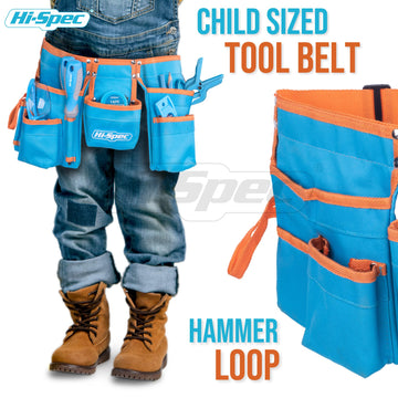Hi-Spec 16pc Blue Kids Tool Kit Set & Child Size Tool Belt. Real Metal Hand Tools for DIY Building, Woodwork & Construction Lear