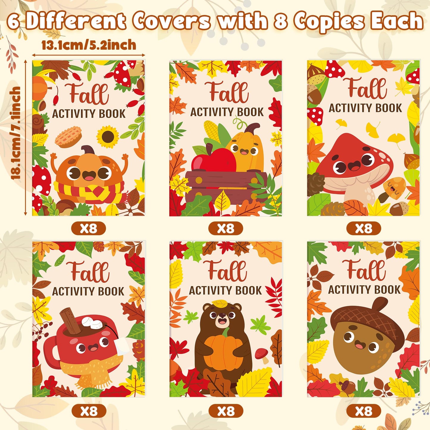 Fall Activity Books for Kids - 24Pcs Autumn Theme Mini Games Coloring Book Set Bulk DIY Art Drawing Mazes Word Search Word Scram