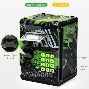 Atm Piggy Bank For Boys Girls, Vcertcpl Mini Atm Coin Bank Money Saving Box With Password, Kids Safe Money Jar For Adults With Auto Grab Bill Slot, Great Gift Toy Bank For Kids
