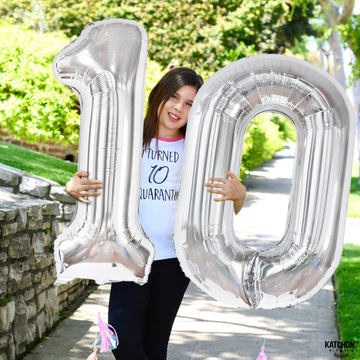 Katchon Silver 10 Balloon, 40 Inch - Birthday Decorations For Boys & 10 Year Anniversary