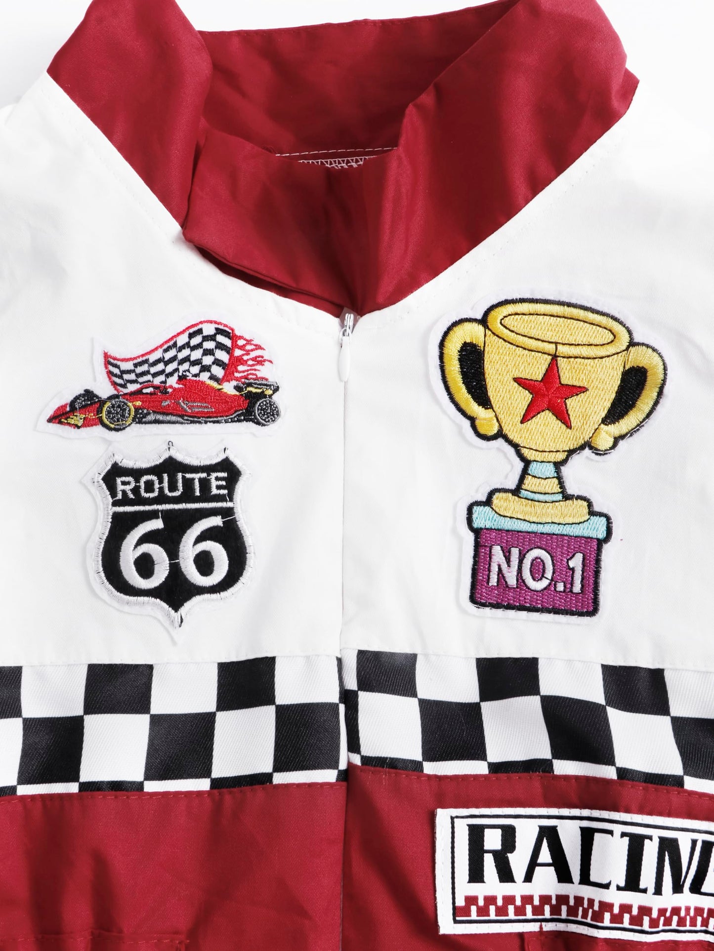 Kosgraiy Race Car Driver Costume Kid,Boy And Girl Racer Jumpsuit With Peaked Cap,Toddler Racing Costume Halloween,Red,S/120