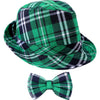 Zhanmai St. Patricks Day Hat Green Plaid and Bow Green Cowboy Top Hat Mardi Gras Irish Party Accessory Set for Men Women Suppli