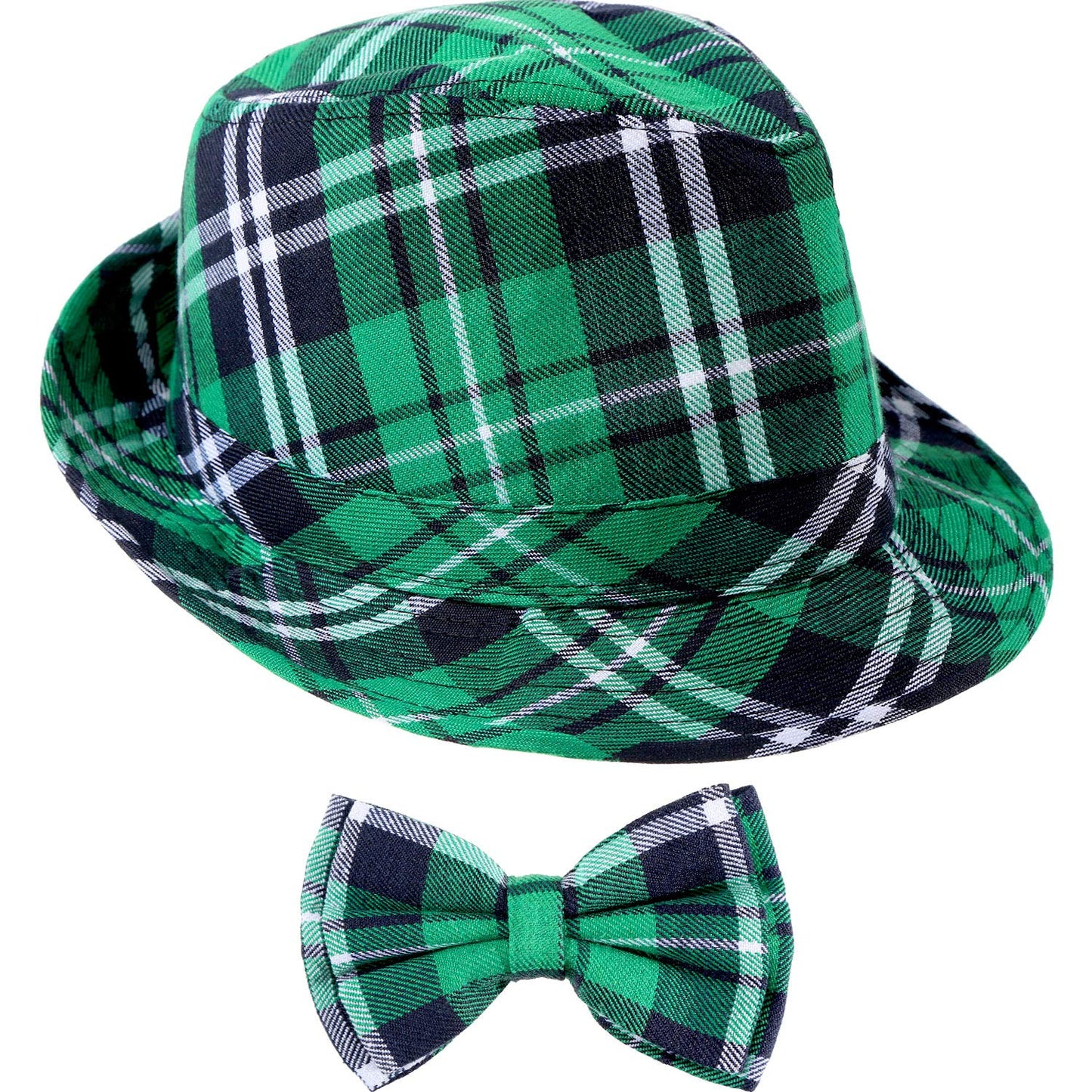 Zhanmai St. Patricks Day Hat Green Plaid and Bow Green Cowboy Top Hat Mardi Gras Irish Party Accessory Set for Men Women Suppli
