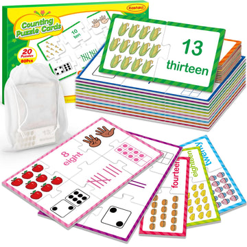 Kasfalci Number Puzzle Cards,Counting Toys,Math Manipulatives,Math Games for Kids,Toddler Puzzles,Matching Games,Preschool Learn