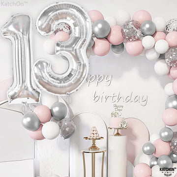 Katchon, Big Silver 13 Balloon Numbers - 40 Inch | 13Th Birthday Decorations For Girls | 13 Number Balloons, 13Th Birthday Decorations For Boys | 13Th Birthday Balloons, 13Th Balloons For Anniversary