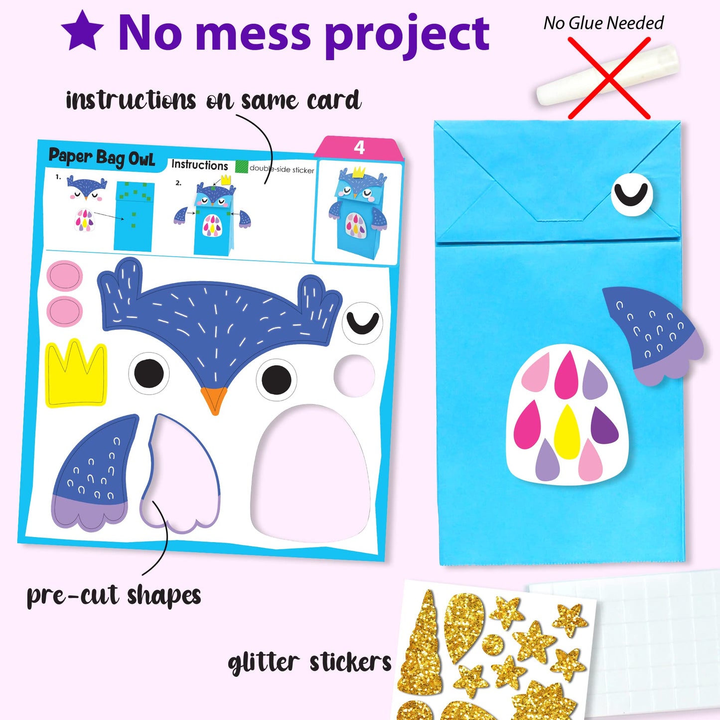 KRAFUN Unicorn Bunny Paper Craft Kit for Ages 3-8, 18 DIY Projects, Girly Paper Crafts