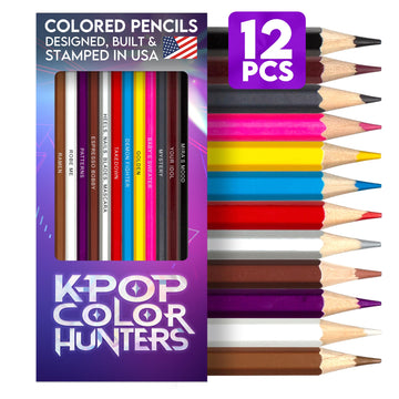 Pun Labs KPop Color Hunters Colored Pencil Set - 12 Pencils with Clever Foil-Stamped Names, KPop Demon Hunters-Inspired, Soft Co