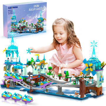 Cubimana Frozen Roller Coaster Building Set With Led Light - 837Pcs City Ice Snow Amusement Park Coaster Building Block Rollerco