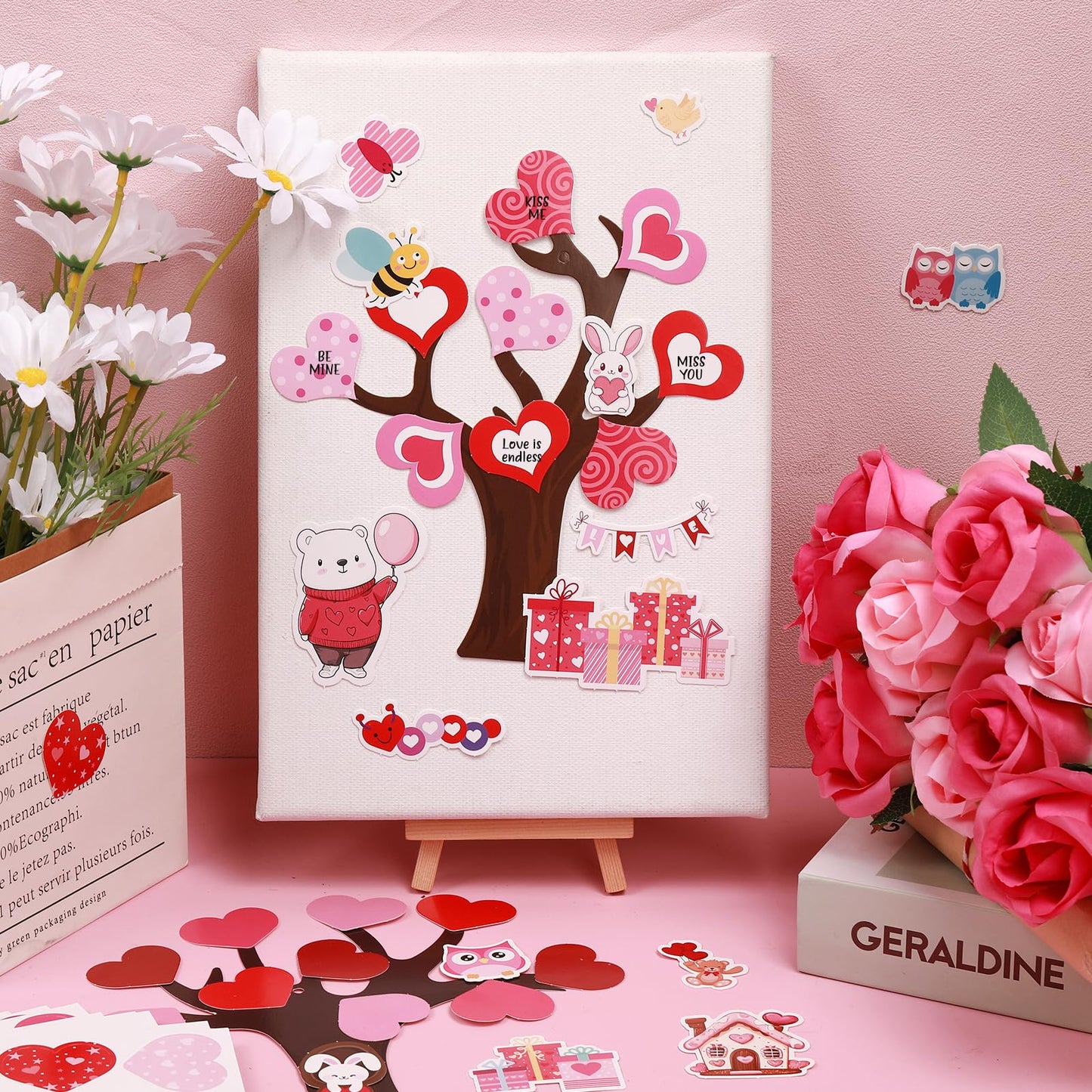 25 Pack Valentines Love Heart Tree Craft for Kids Make A Heart Tree Hanging Ornament Heart-Shaped Craft Kit for Project Classroo