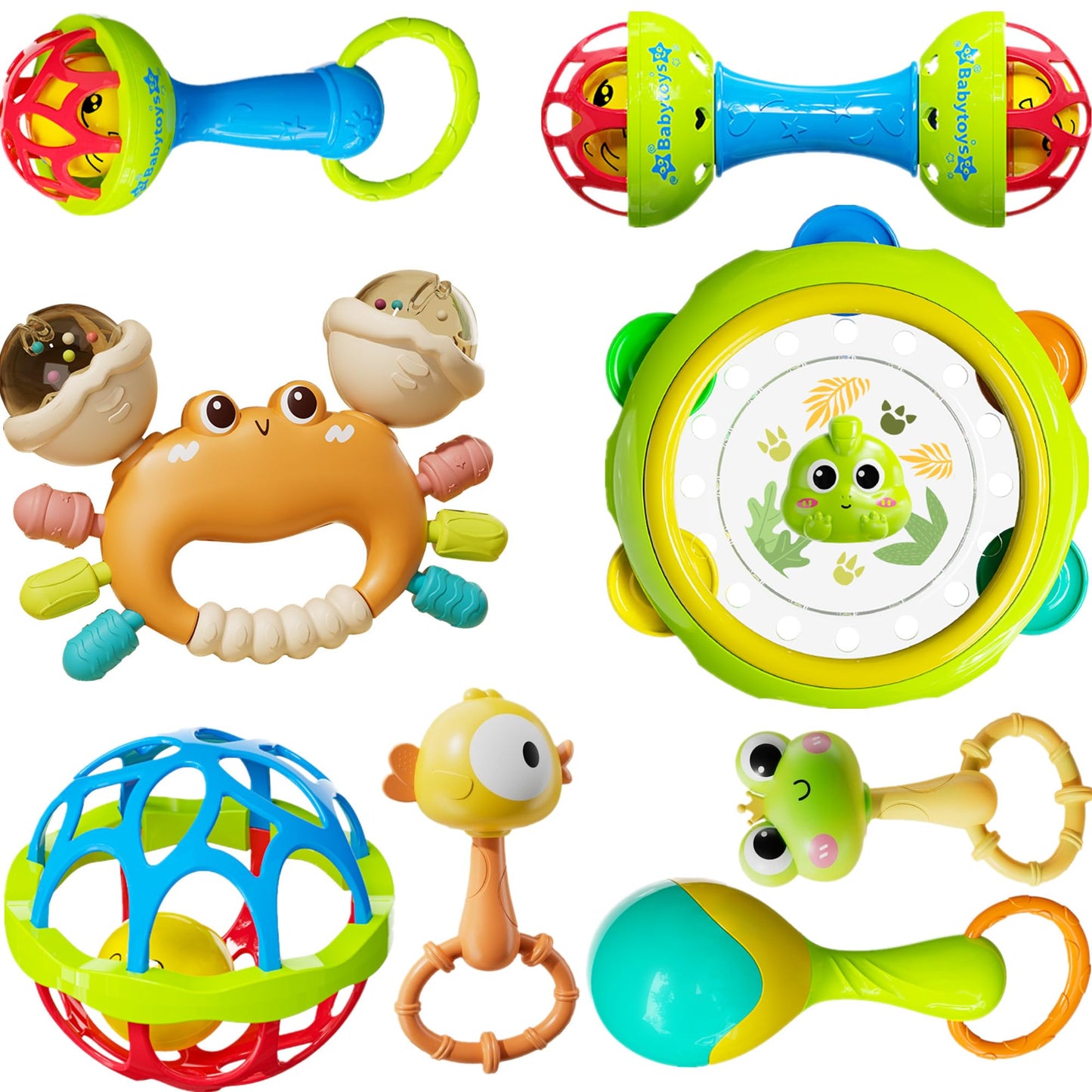 8pcs Baby Rattles Toys Set for 3-6 Months,Grab Shake Rattle for Babies 6-12 Months, Easy Hold Teething Toy,Development Learning 