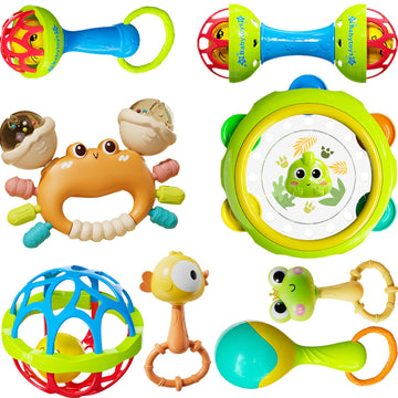 8pcs Baby Rattles Toys Set for 3-6 Months,Grab Shake Rattle for Babies 6-12 Months, Easy Hold Teething Toy,Development Learning 