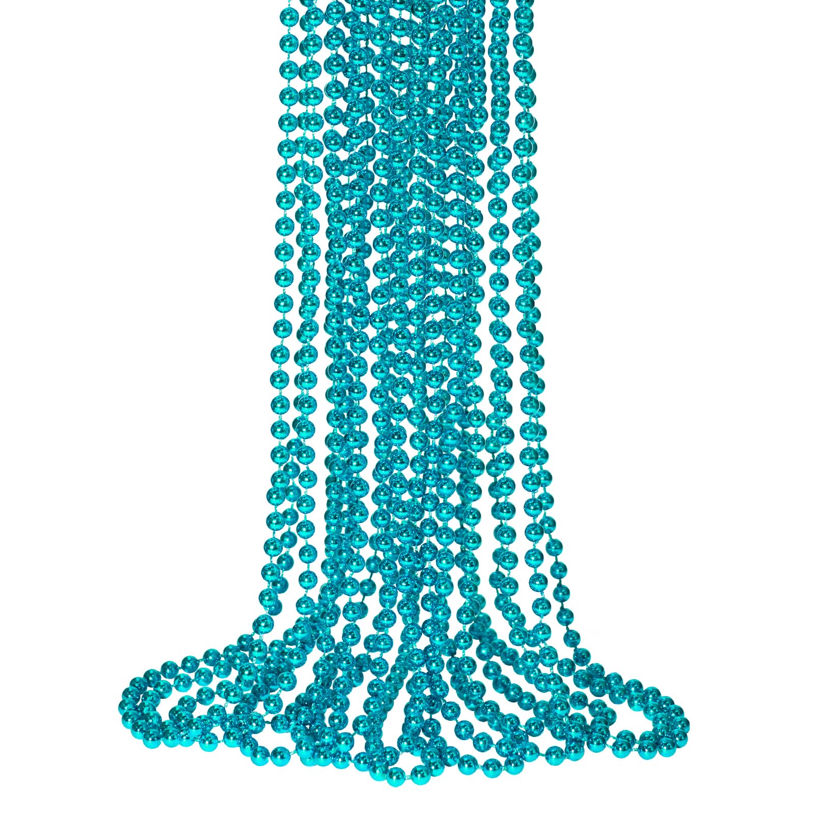 SHAOQINLIN 12 PCS Teal Bead Necklaces, Teal Mardi Gras Beads Necklaces Turquoise Party Beads Necklace Bulk Round Beaded Necklace