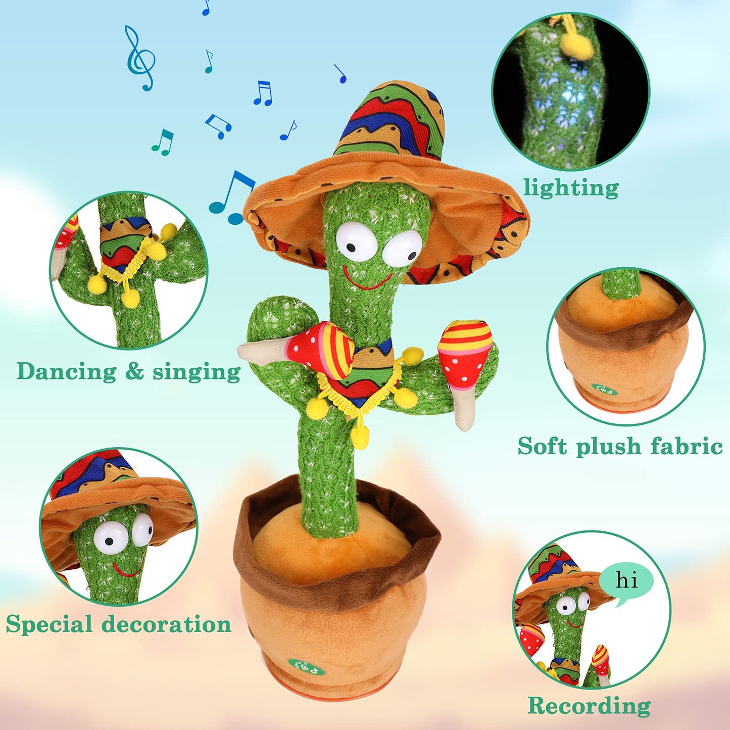 Miaodam Talking Cactus Dancing Cactus Toy For Baby Toddler, Singing Cactus Repeats What You Say For Kids With 60 English Songs Mimicking Cactus Toy For Baby Gift