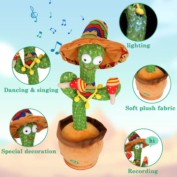 Miaodam Talking Cactus Dancing Cactus Toy For Baby Toddler, Singing Cactus Repeats What You Say For Kids With 60 English Songs Mimicking Cactus Toy For Baby Gift