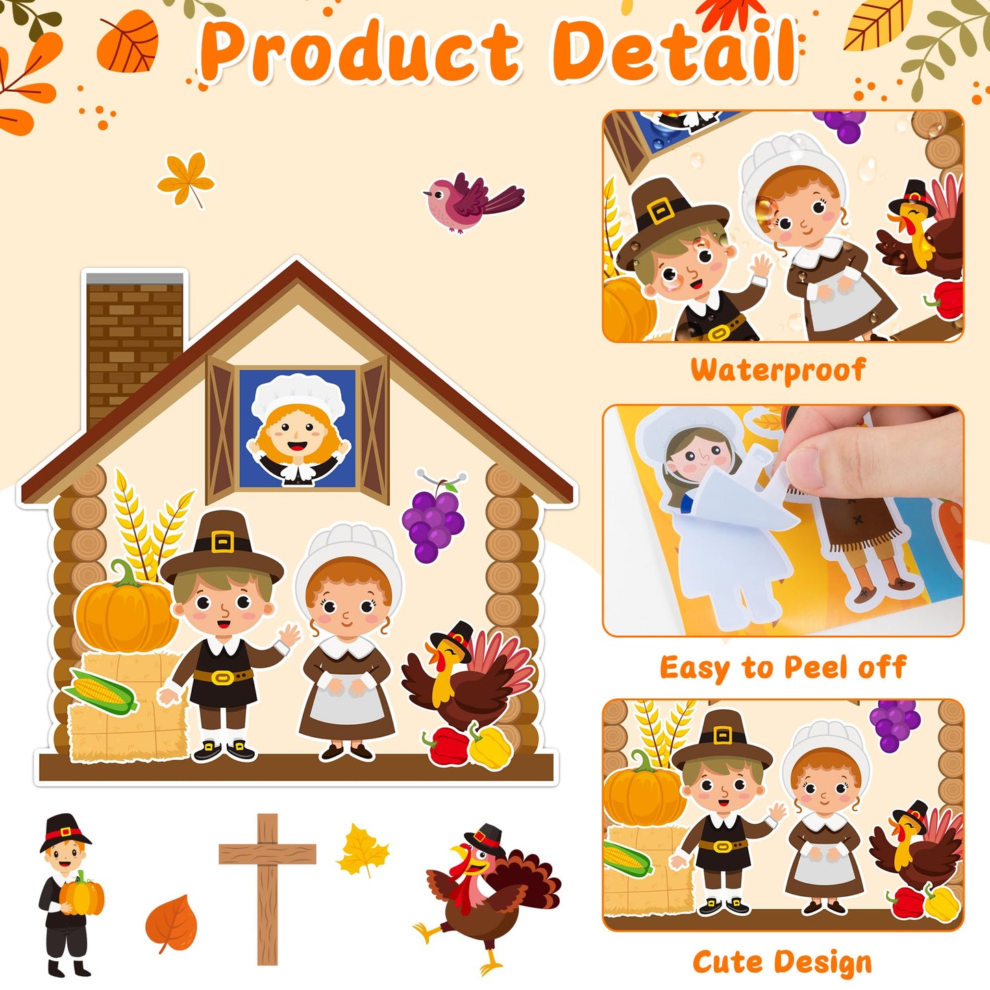 CY2SIDE Thanksgiving Pilgrimage Scene Sticker - 12 Set Pilgrims Theme Sticker Art Craft for Kids Classroom Activities, Make a Na