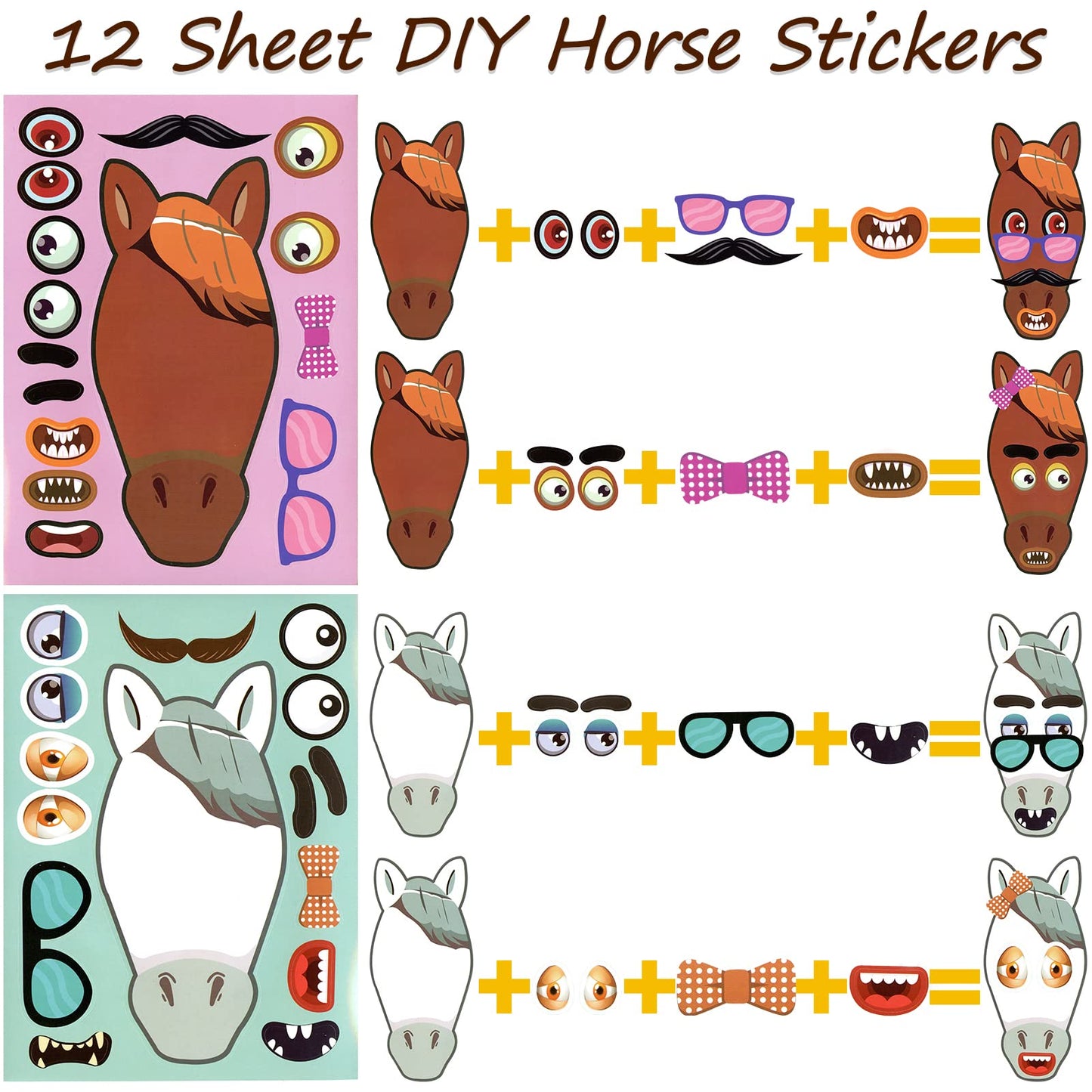 Winrayk 110Pcs Horse Birthday Party Favors Supplies Non-Woven Gift Bags Horse Figurine Make Your Own Stickers Horse Gifts Toys K