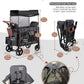 MonGianda Wagon Stroller for 2 Kids, All-Terrain, Foldable, 5-Point Harness, Insulated Snack Pack, Adjustable Handle, Gray, Model BGTFW001