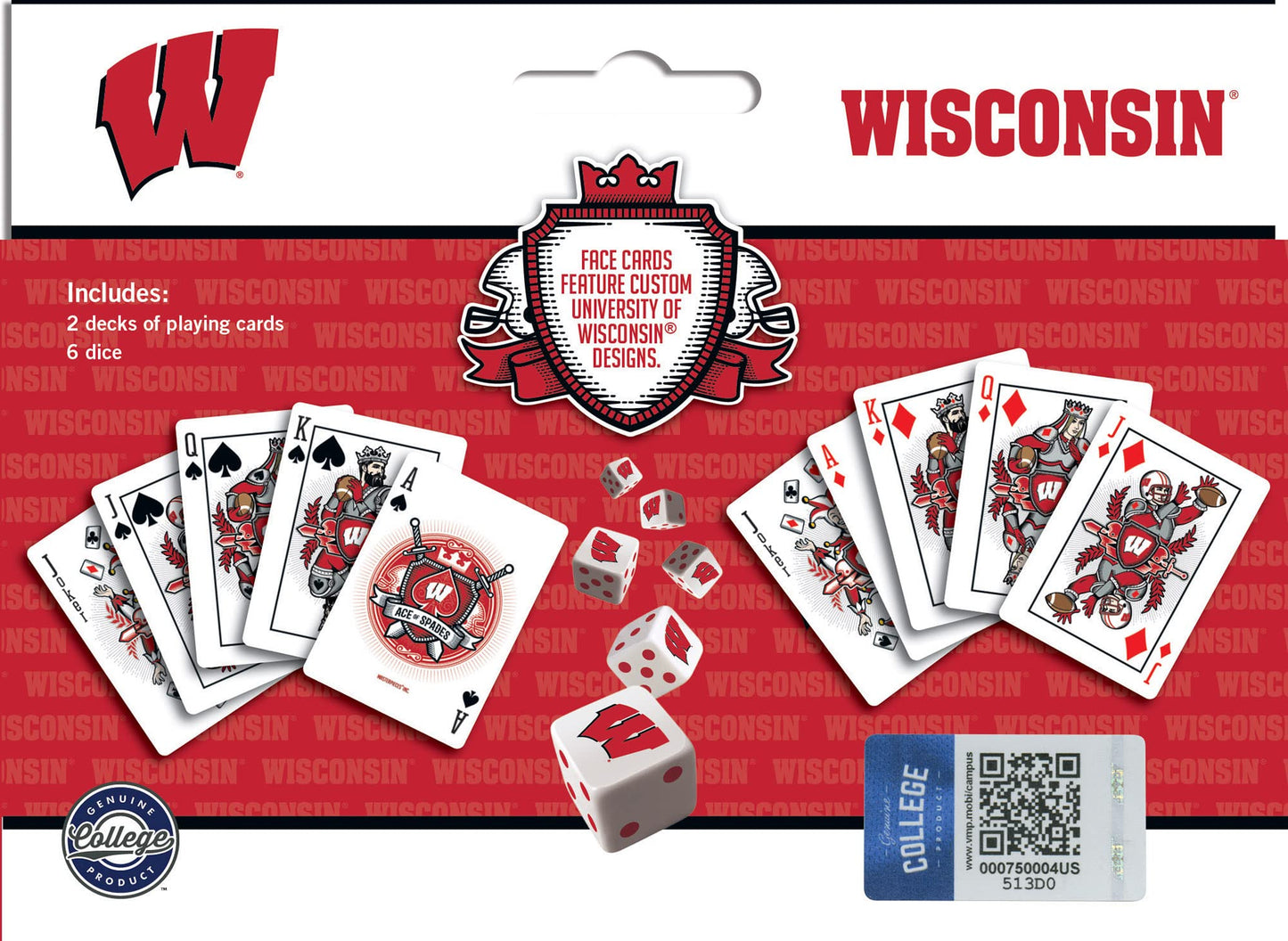Masterpieces Game Day - NCAA Wisconsin Badgers 2-Pack Playing Cards & Dice Pack - Officially Licensed Set for mature-themeds and Family