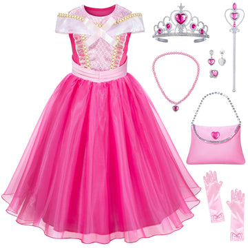 Topney Pink Princess Costume Dress For Little Girls - Sleeping Beauty Dress With Princess Accessories For Birthday Halloween Cos